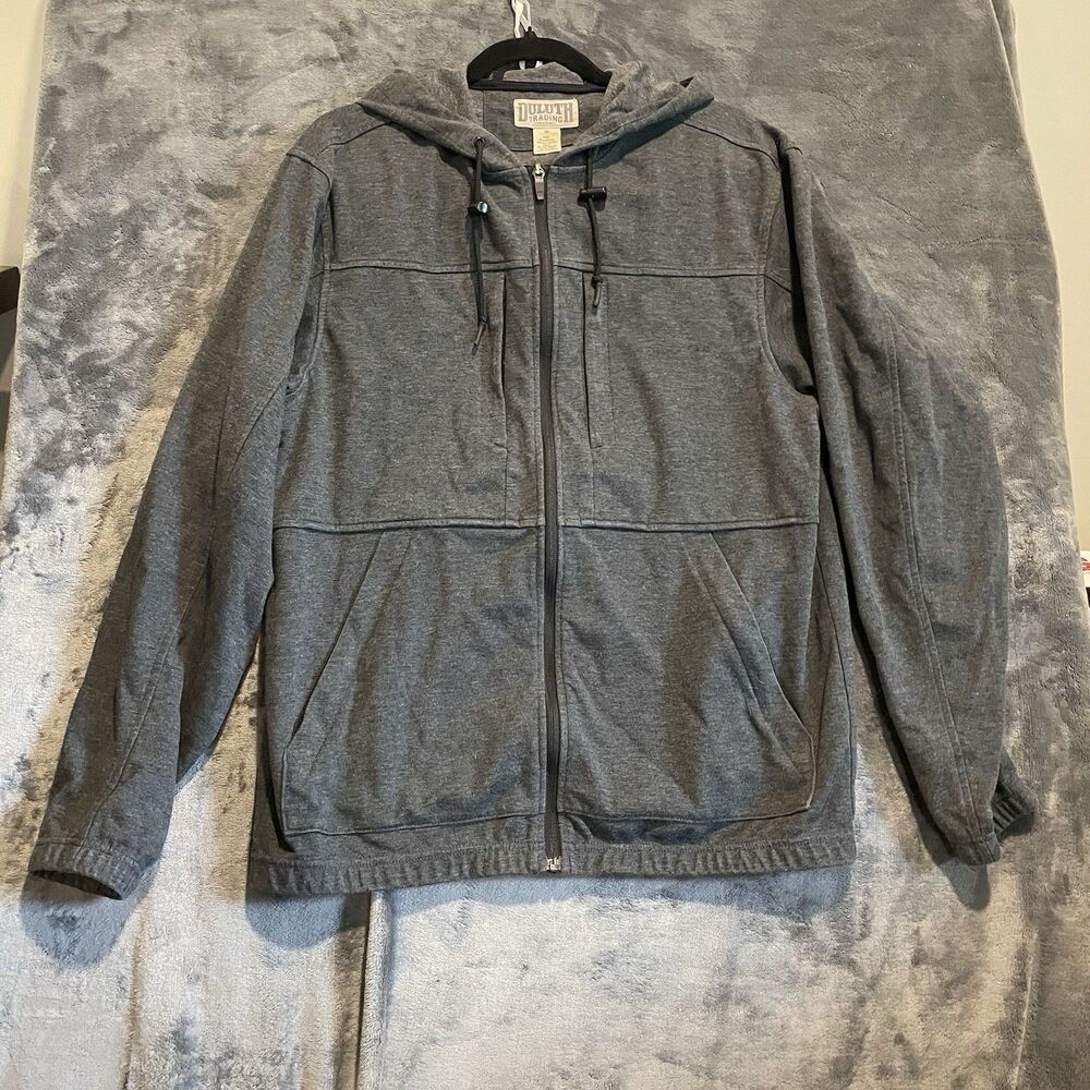 Duluth Trading Jacket Mens Medium Gray Sawbill Sweats Hooded Full Zip pockets